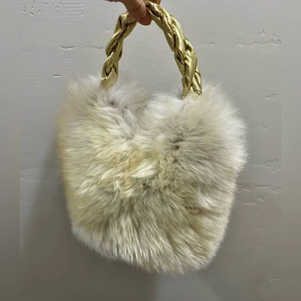 Handmade Genuine Shearling Leather Sheepskin Braided Top Handles Bag/ Crossbody